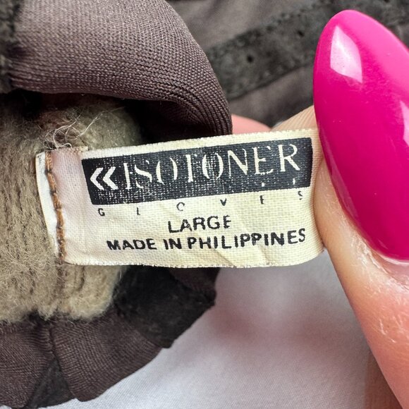 Vintage Isotoner Size Large Brown Gloves Woolite Leather - Picture 3 of 4